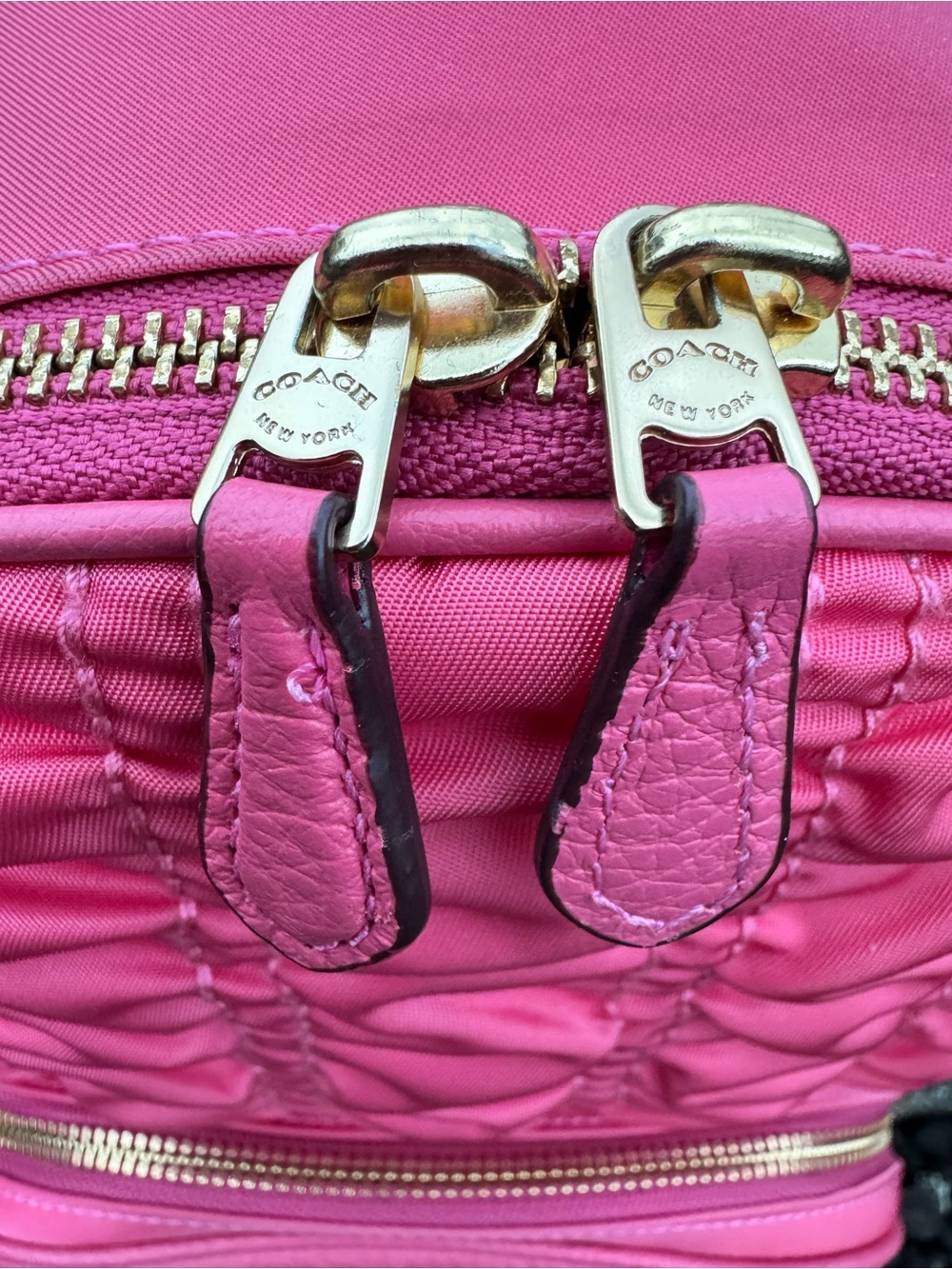 Coach C4094 2021 Hot Pink Ruched Nylon Leather Backpack + Pouch - Picture 4 of 14
